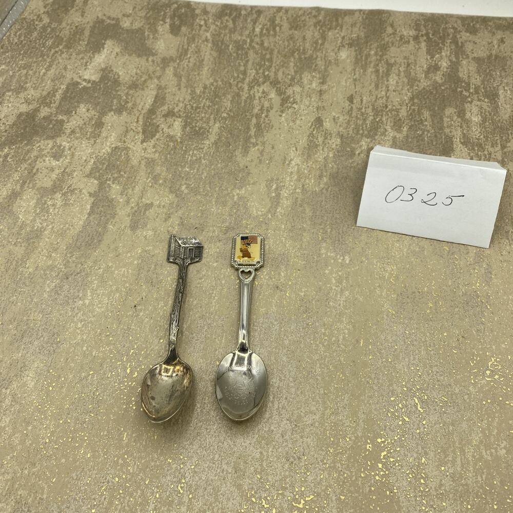 2SpoonsAntique Towle's Log Cabin spoon, & Souvenir Spoon From 1984 Olympics 4.5”